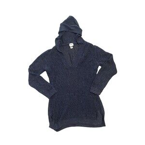 Chico’s Women’s 1 Blue Hood Open Knit Cotton Lightweight Pullover Sweater Layer
